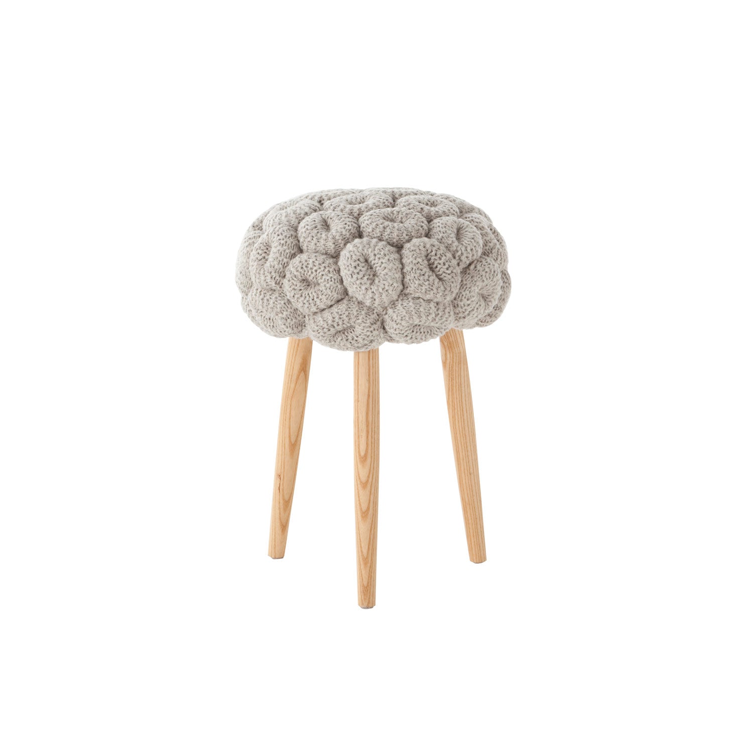 Knitted Stool grå taburet med håndstrikket sæde i uld og ben i matlakeret asketræ -moderne og dekorativt design fra GAN