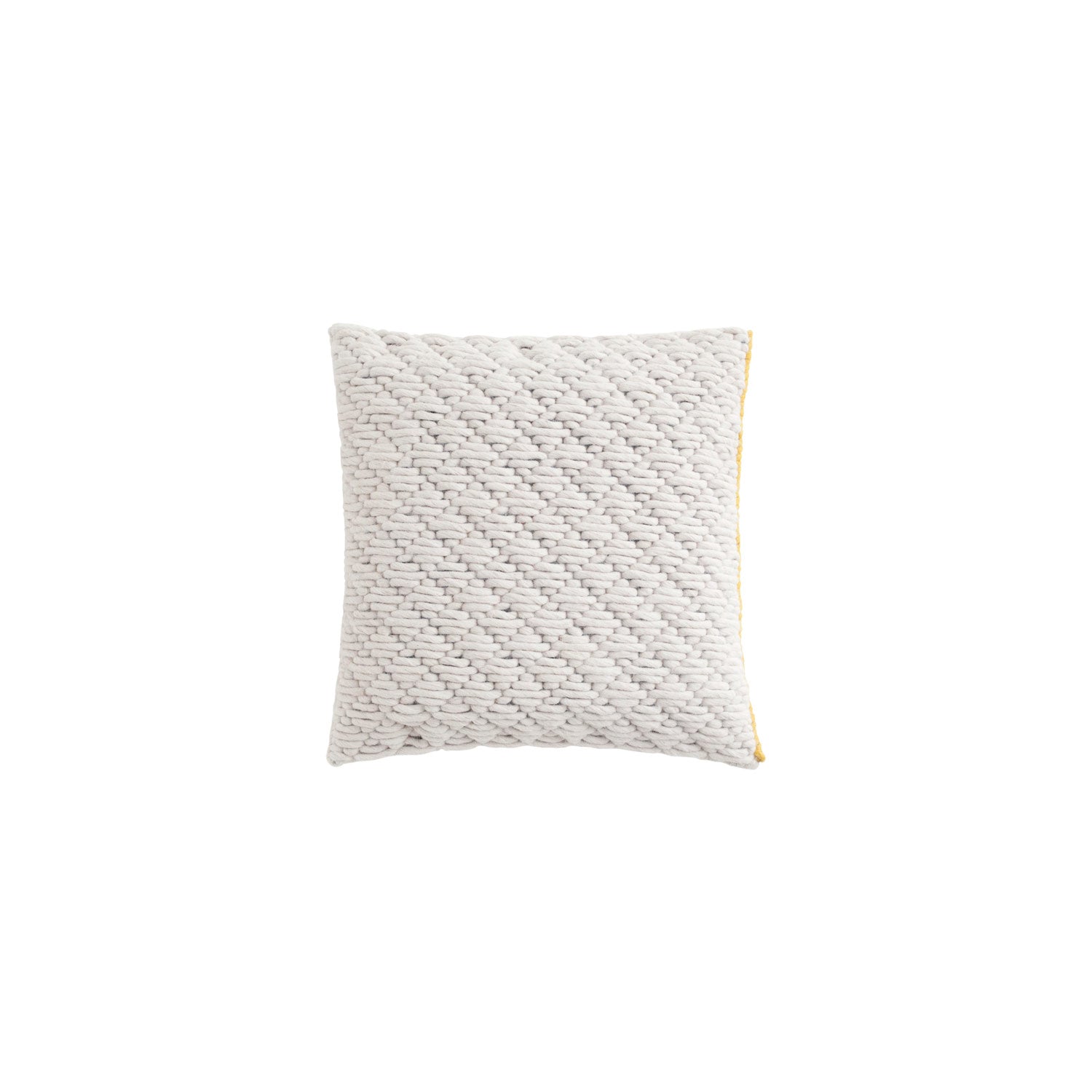 Hvid pude med gult kantbånd – 50x50 cm