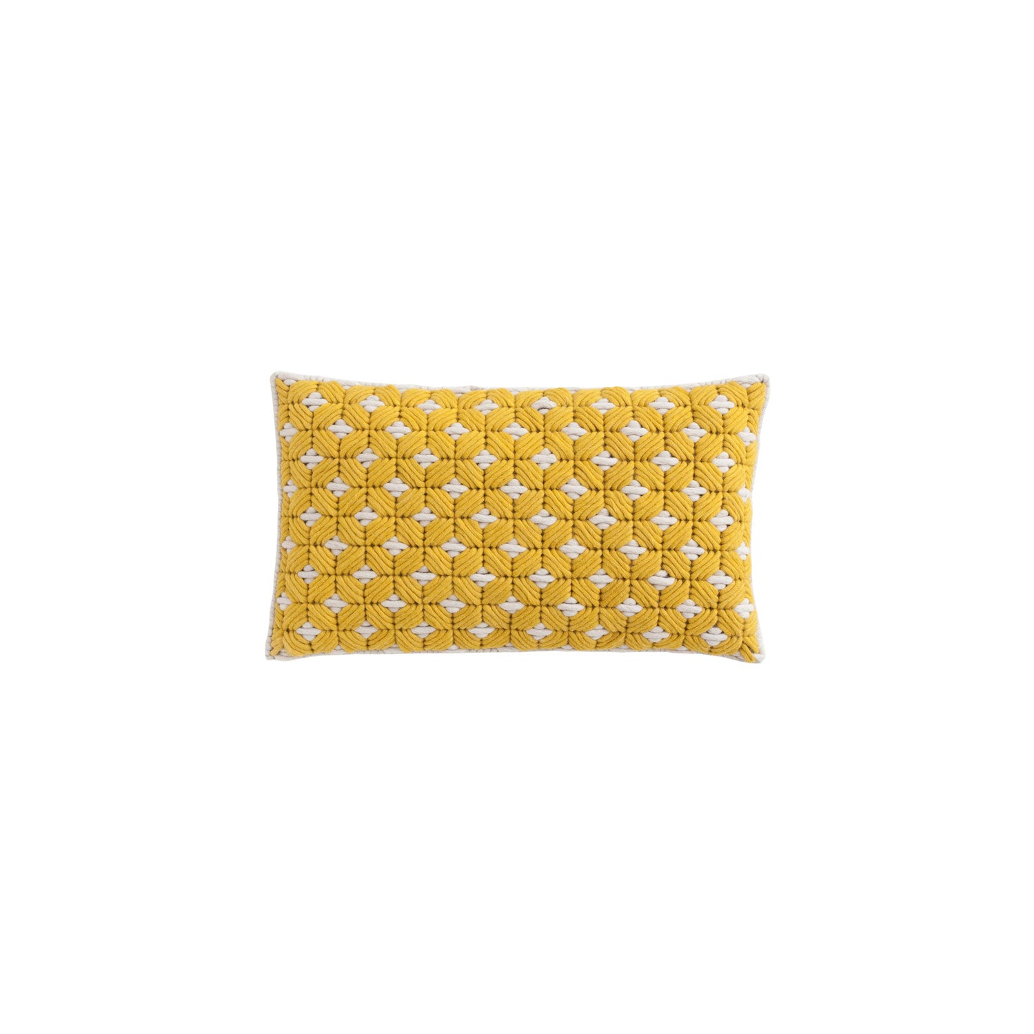 Gul og hvid pude med gult kantbånd – 60x35 cm