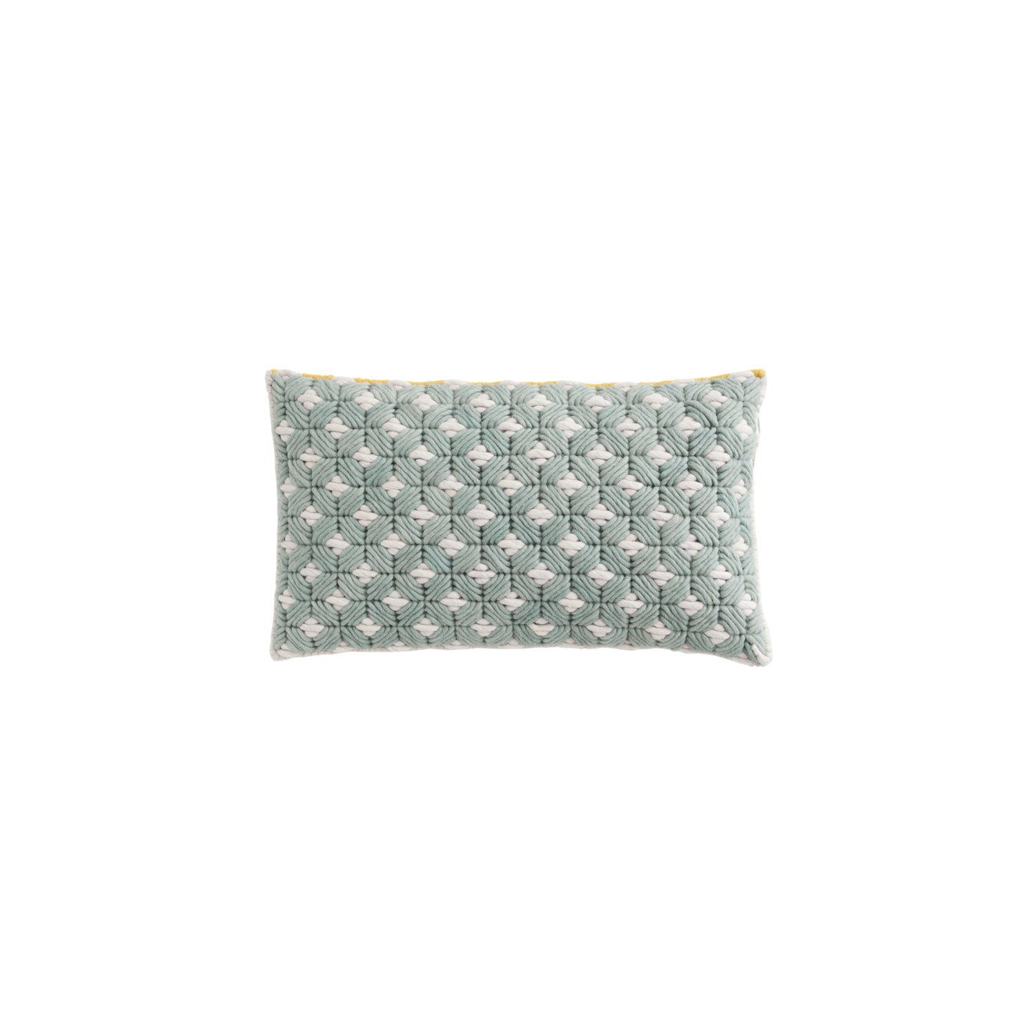 Lyseblå pude med gult kantbånd – 60x35 cm