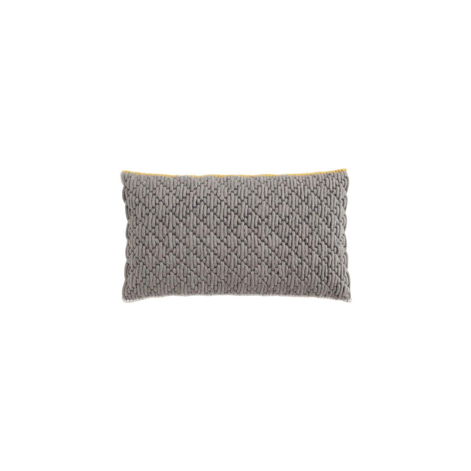 Lyseblå pude med gult kantbånd – 60x35 cm